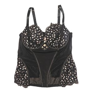 Cacique 38DD Black Teddy Corset Bustier Lingerie Top, pink accents - Like New!